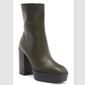 Aeyde Berlin Square Toe High Heel Platform Booties Women's 40/9 Olive NEW